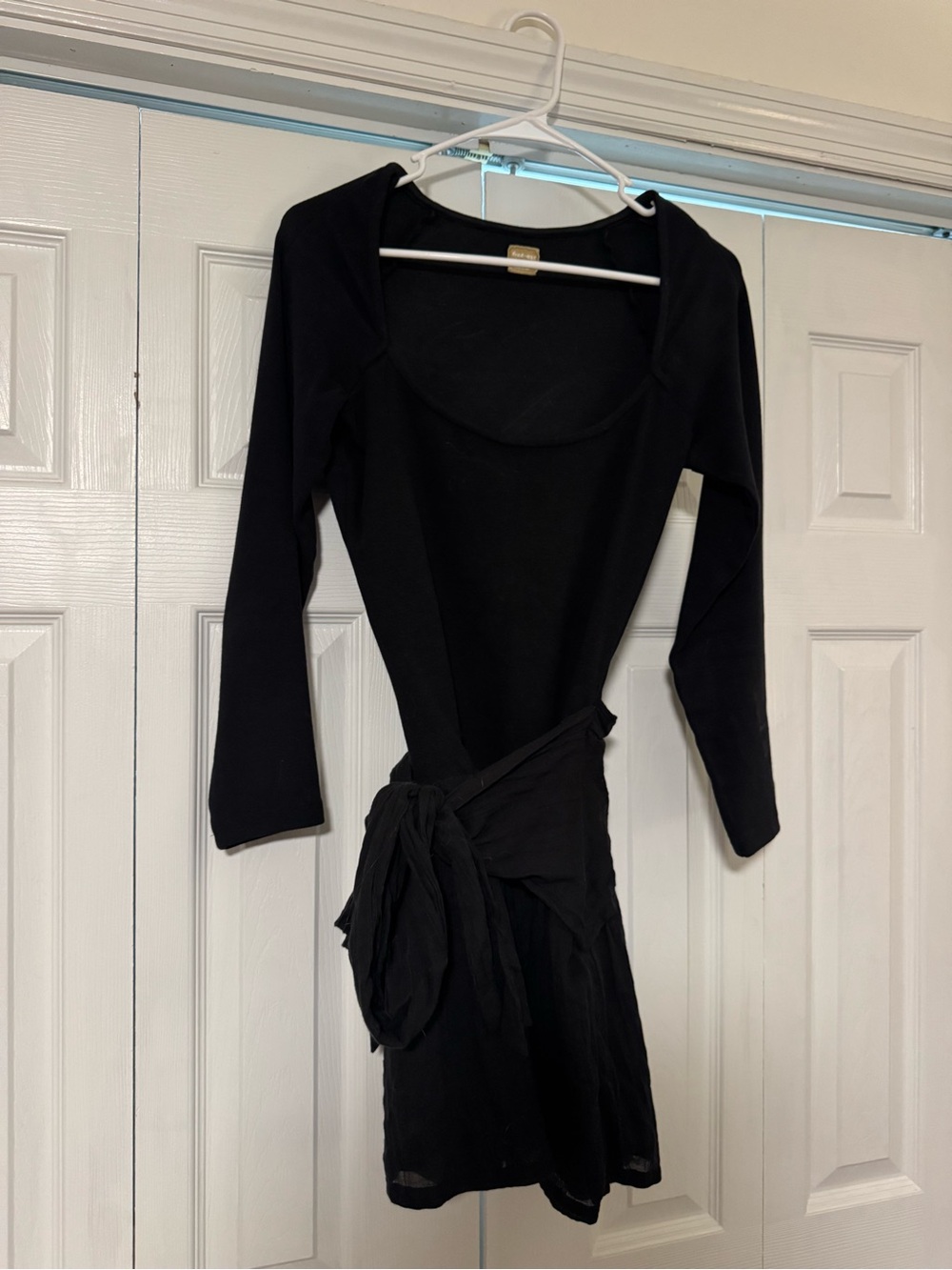 Free People Black Long Sleeve Wrap-Detail Dress